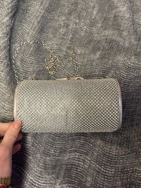 Silver Crystal Evening Clutch with Chain Strap